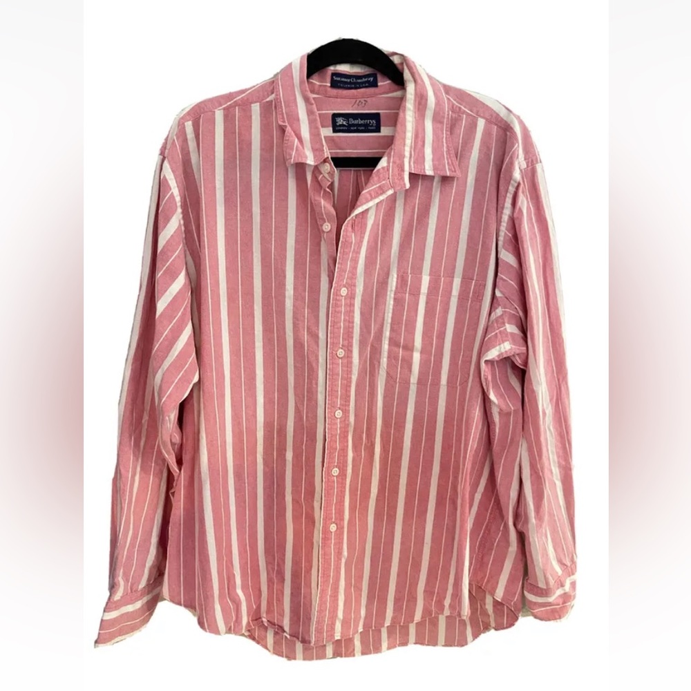 Vintage burberrys summer chambray pink striped button down shirt Xl